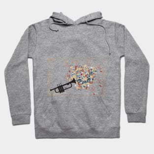 Black trumpet with colorful swirls and floral elements Hoodie